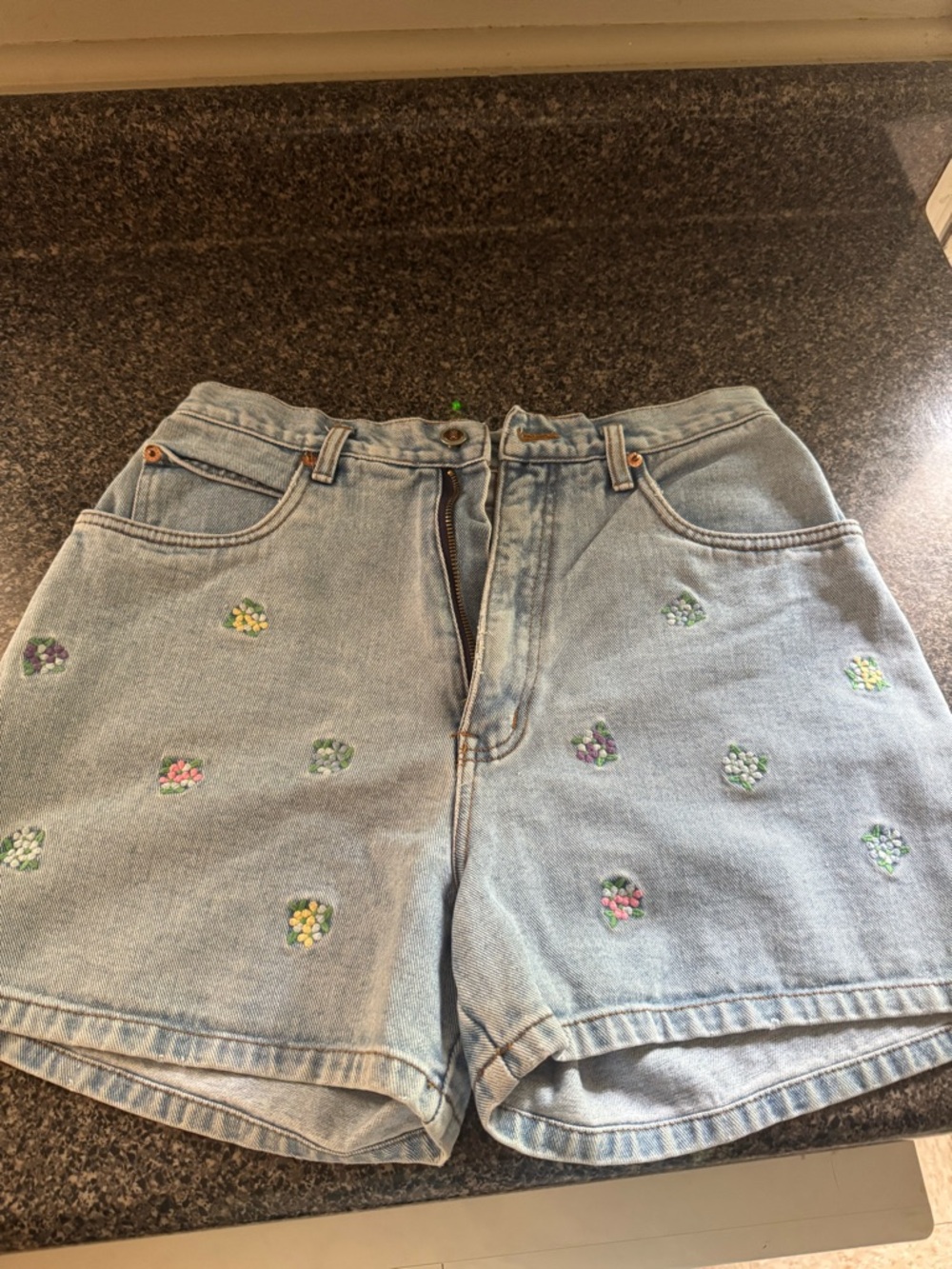 VTG High-Waist Light Blue Embroidered Denim Shorts Rio by Stephen Mardon